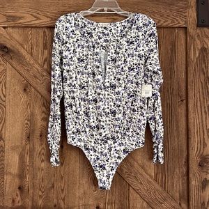 Free People Ivory floral bodysuit